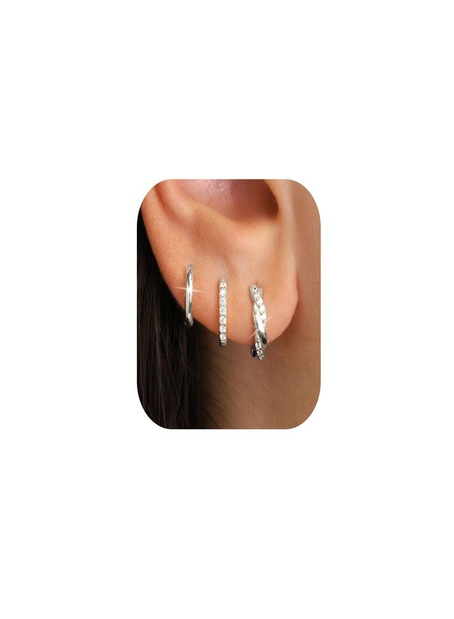 JUNVirtuous 925 Sterling Silver Hoop Earrings for Women Hypoallergenic Silver Small Huggie Hoop Earrings for Women Stack Sets for Multiple Piercing Trendy Jewelry aretes de plata 925 para mujer/10mm - Image 1